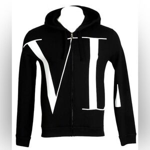 NEW VALENTINO MEN'S BLACK COTTON VLTN LOGO HOODIE ZIPPER JACKET MEDIUM